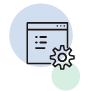 Ícone de janela de site com linhas de textos e engrenagem no canto.