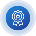 Ícone de um selo com estrela no centro, representando certificação