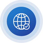 Ícone de um globo terrestre ao centro e um símbolo de verificação no canto inferior direito